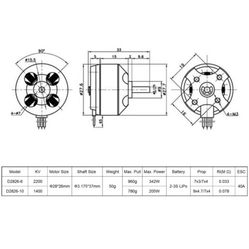 D2826 Brushless Motor 1400KV For RC Aircraft Plane Brushless Outrunner Motor - Picture 2 of 11