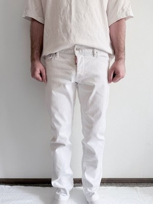 DSQUARED2 Men's Slim Jean Stretchy Slim Fit White Denim Jeans Low Rise Pants