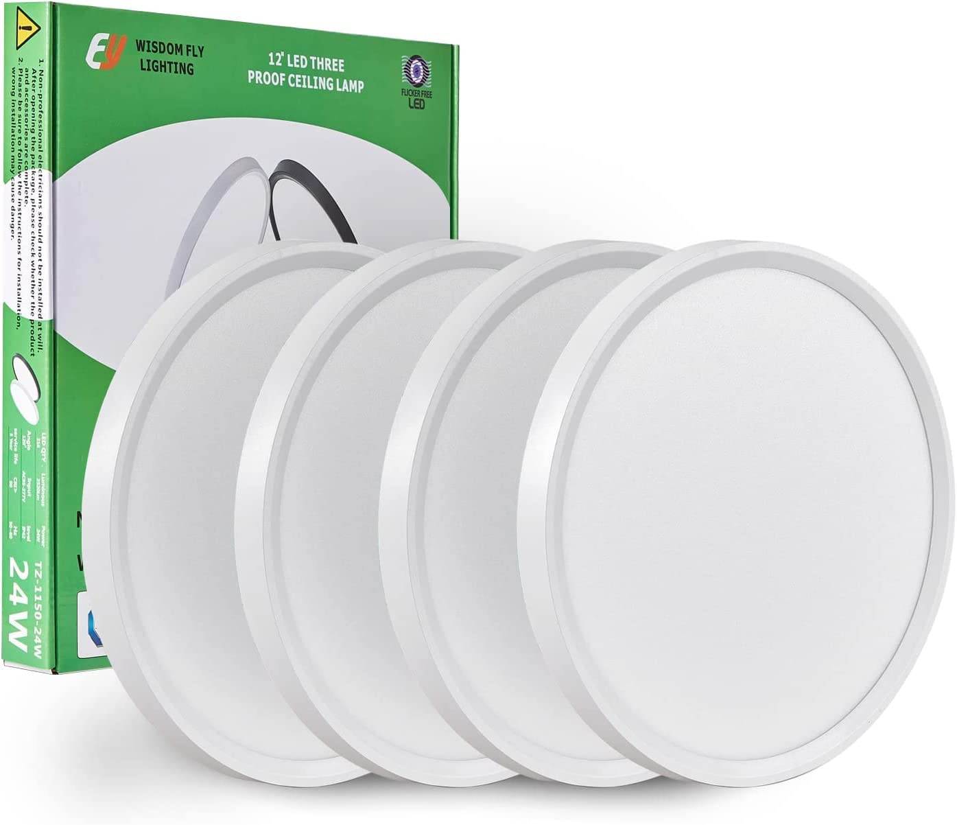 4PK 12 Inch LED Flush Mount Ceiling Light, 24W, 2500LM, 3000K/4000K/6000K CCT...