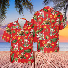Tropical Christmas Hawaiian Shirt Santa Beach Button Down Shirt Aloha Christmas