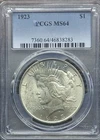 1923 Peace Silver Dollar 1$ - PCGS MS64
