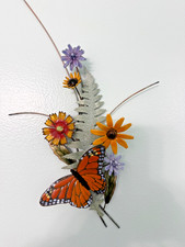 Bovano - Wall Sculpture -Monarch Butterfly w/ Fern & Daisies