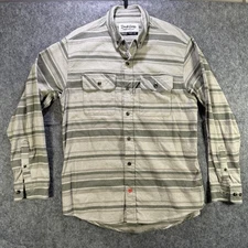 Duck Camp Shirt Mens Medium Gray Green Stripe Button Front Flannel Outdoor