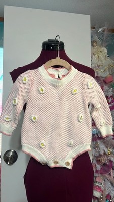 Unbranded Knit Romper Kids Baby Pink White Good 3D Floral Popcorn Bodysuit