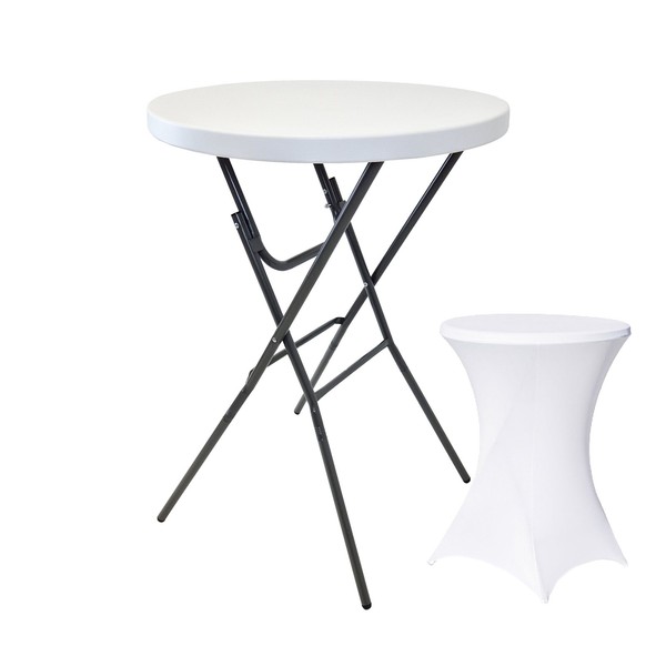 Stehtisch Bistrotisch Partytisch Ø 80 Cm Klappbar Inkl. Husse BüGelfrei In Weiß-image