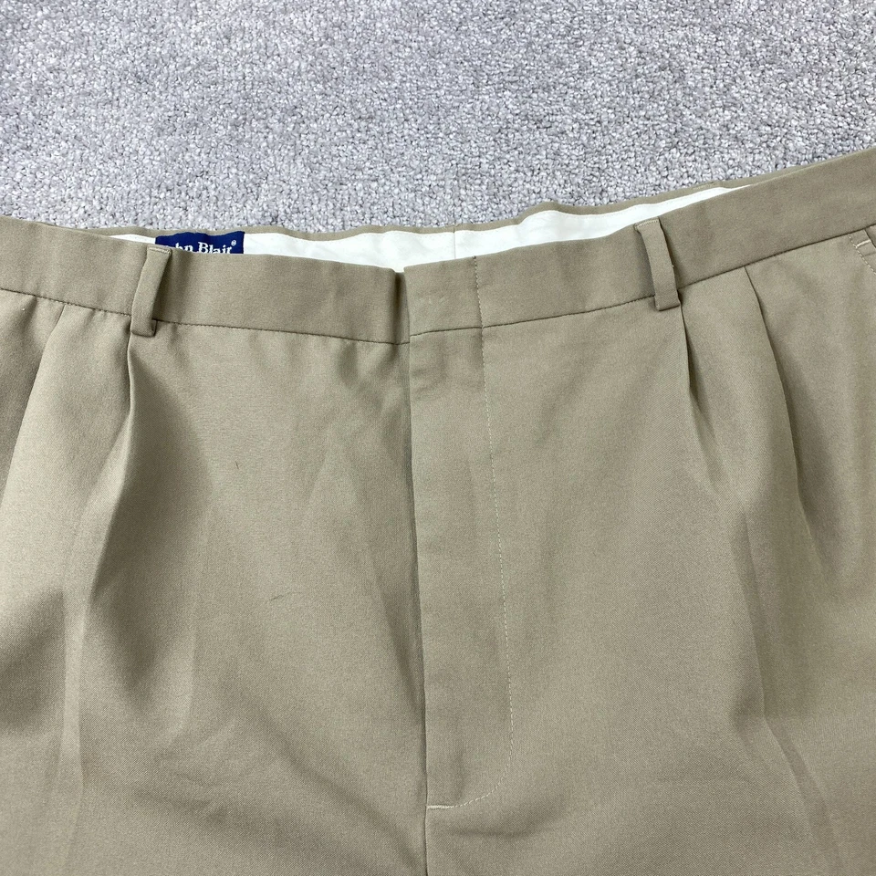 John Blair Dress Pants Men's Size 44 Khaki Pleated Front Slash Pocket Polyester - Image 2 of 4