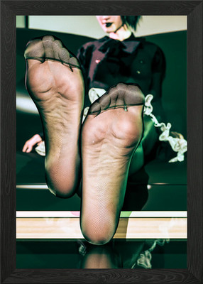 Feet in black nylons close-up Framed Wall Art Poster Canvas Print Picture