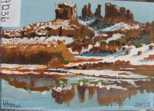 A1236  ORIGINAL ACRYLIC ART ACEO PAINTING BY LJH - CATHEDRAL ROCK - SEDONA, AZ