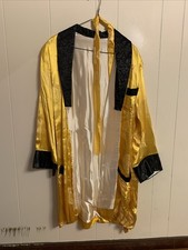 Men's silk Lounge Robe Smoking Jacket handmade Vietnam 1970 s Rare Yellow/black