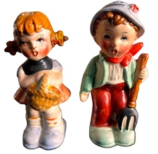 Vintage Artmark German Style Farmer Boy & Girl Salt & Pepper Shakers Ceramic