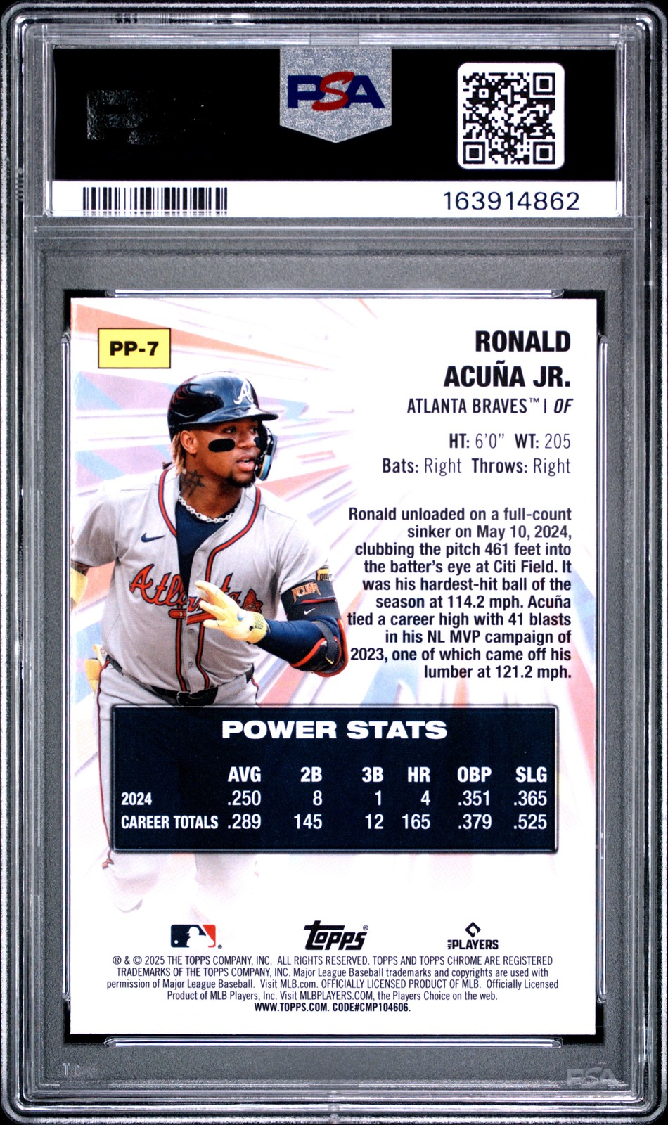 2025 TOPPS CHROME POWER PLAYERS #PP7 RONALD ACUNA JR. PSA 10 view 2