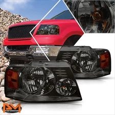 For 04-08 Ford F150 Pickup Smoked Housing Headlight Amber Side Corner Lamps Pair
