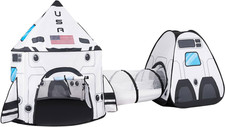 White Rocket Ship Pop Up Kids Play Tent w/ Tunnel  Playhouse Indoor Outdoor