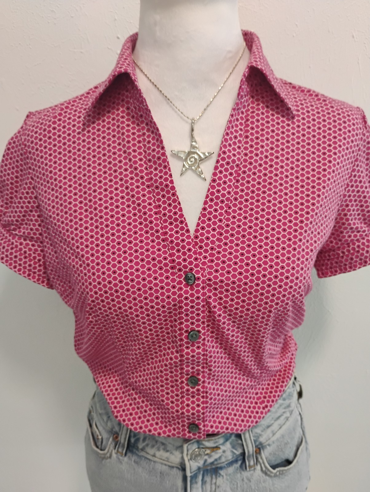 Express Design Studio Pink Geometric Button Accen… - image 7