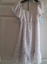 Cat Jack Girls Size 8 white Floral Fit Flare Dress Flutter Sleeve Ruffle Hem
