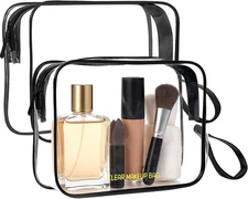 Clear Makeup Bag,2 Pack TSA Approved Toiletry Bag Travel Black 