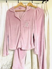 Juicy Couture Pink Velour Pajama Set Rhinestone Logo Button-Up Top Pants S