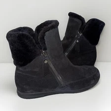 Stuart Weitzman Furgie Zip Up Boots Size 10 Made in Spain Black Suede