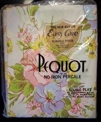 1970's Pequot No-Iron Percale Double/Full Size Flat Sheet Floral NOS