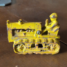 Vintage Cast Iron Yellow Dozer Toy Construction Vehicle