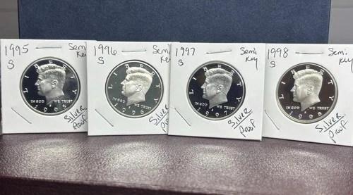 1995–1998 S Silver Proof JFK Half Dollars Strong Cameo Low Mintage