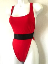 Ladies Red & Black ASOS High Leg Swimsuit Size 8 - Elasticated Lined Costume New