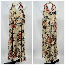 Doe & Rae Dress Velvet Burnout Swing Maxi 12 Cream Gold Red Rose Floral Key Hole