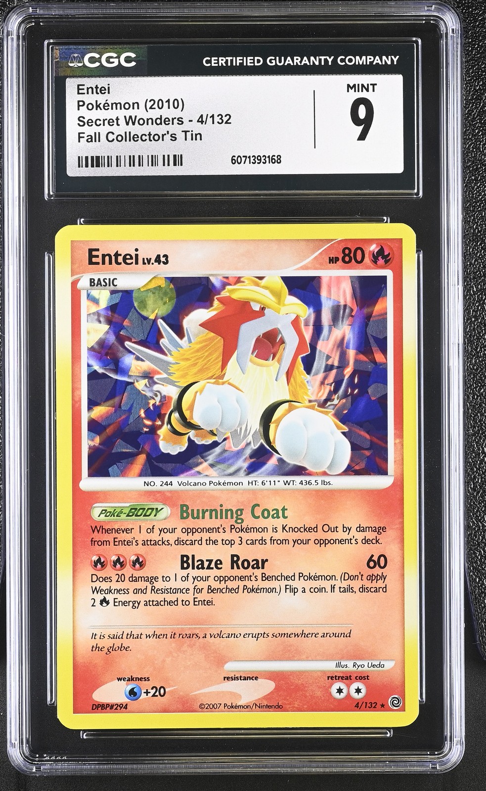 CGC 9 MINT Entei 2010 Secret Wonders 4/132 Cracked Ice Holo Pokemon Card