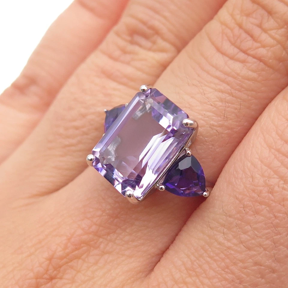 JCL Colleen Lopez 925 Sterling Real Emerald & Triangle-Cut Amethyst Ring Size 6 - Image 2 of 4