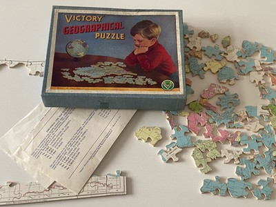 Vintage ''Sieg'' Geographisches Puzzle Weltkarte Puzzle 100 Holzteile vollständig