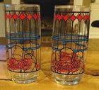 2 Vintage 1970’s Pepsi-Cola Stained Glass Drinking Glasses 14oz Tiffany Style
