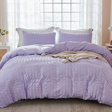 Lavender Purple Seersucker Duvet Cover Set King 104 x 90 inches , 3 Pieces