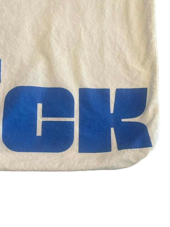 Bolso de Mano Nordstrom Rack Cinch de Lona 18.5 in x 17.5 in Blanco Azul Tronco Cuerda Negra Foto 3 de 4