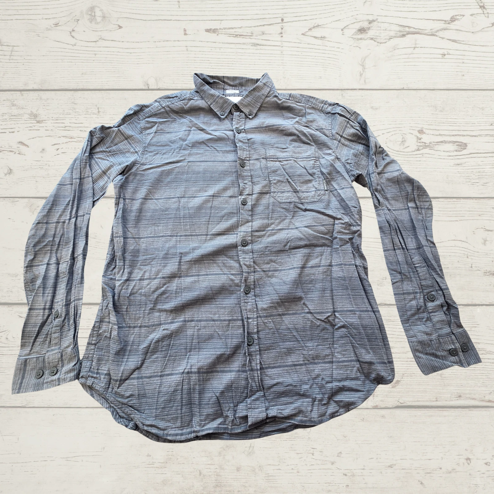 Columbia Shirt Men's Large Grey Plaid Long Sleeve Button Up Outdoor Hiking