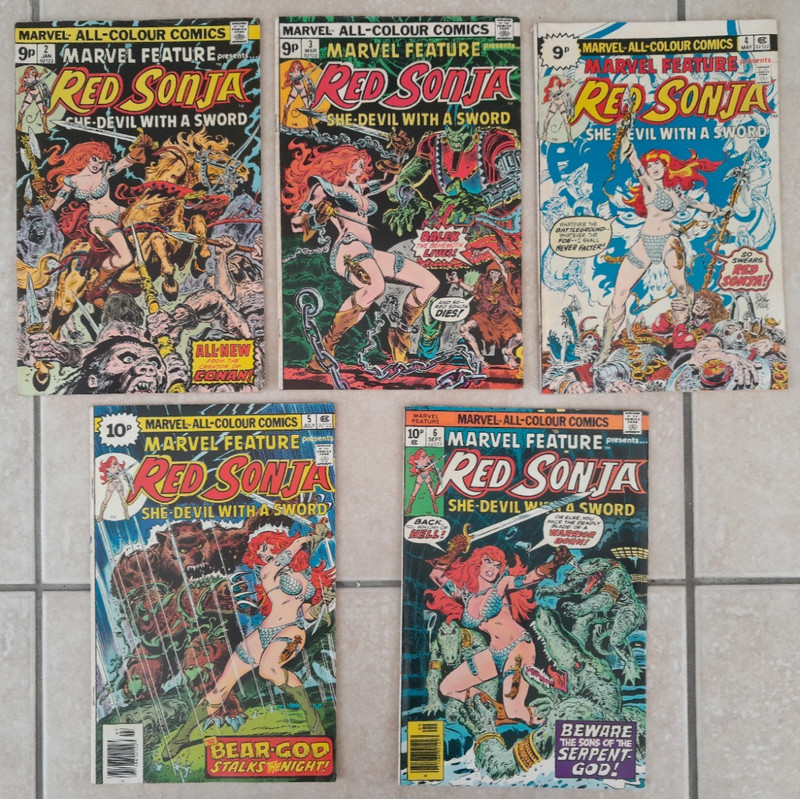 Marvel: Marvel Feature presents Red Sonja #2 to #6 (Jan-Sept 1976) LOT OF FIVE