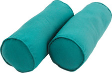 Double-Corded Solid Twill Bolster Pillows with Inserts Set of 2 , 20" X 8", Aqu