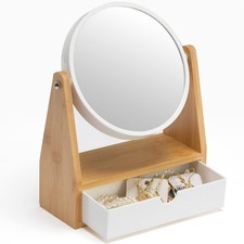 Makeup Mirror Natural Bamboo Stand 3X Magnifying Double Sided Vanity Table Desk