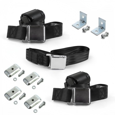 Chevy FS Blazer 1969 - 1972 Airplane 2pt Black Retractable Bench Seat Belt Kit w