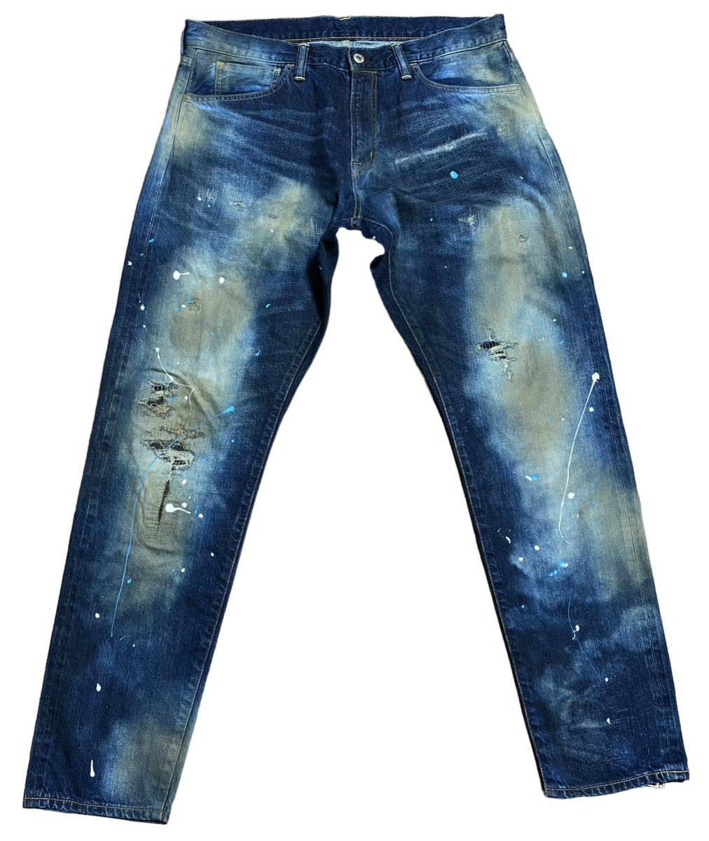 sequel FRAGMENT DENIM PANTS Bleached/painted/distressed denim