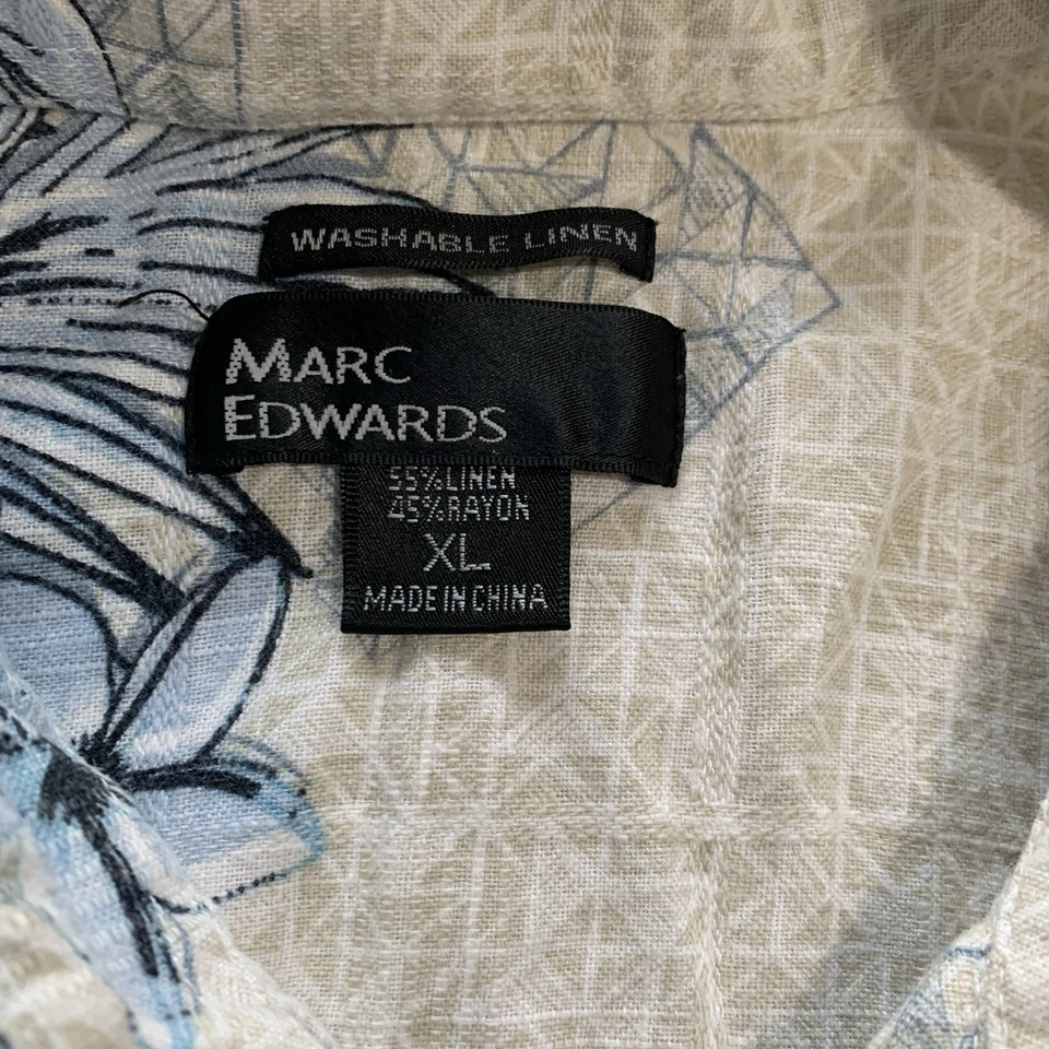 Camisa hawaiana floral azul y tostada Marc Edwards para hombre mezcla de lino abotonada talla XL Foto 2 de 4