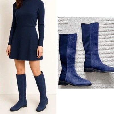 Stuart Weitzman Greer City Women s Knee High Boots Blue Suede Pull On US 7