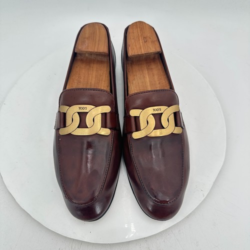 Tod's Damen Größe EU 39 US 9 Braun Leder Gold Gancini Slipper Halbschuhe Schuhe