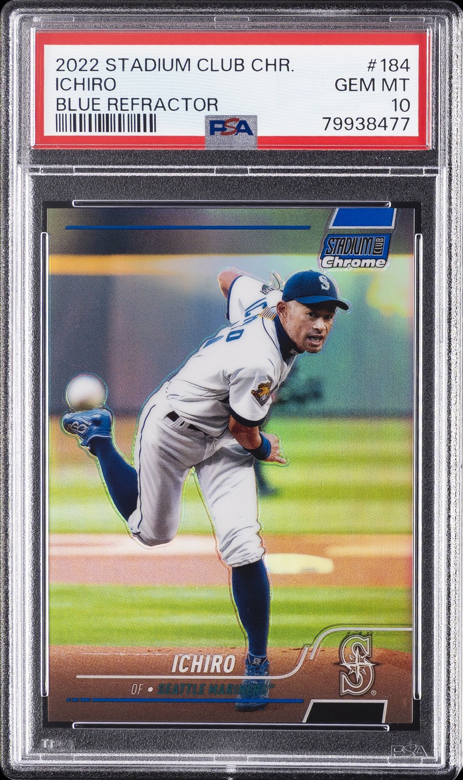 2022 TOPPS STADIUM CLUB CHROME BLUE REFRACTOR #184 ICHIRO 161/199 PSA 10