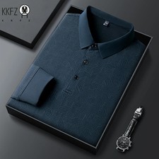 Men's Business Casual Long Sleeved Shirt with Solid Color Polo
