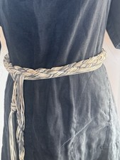 Vintage Braided Rope Belt Neutral Cream Olive Wrap Tie Waist Boho Coastal