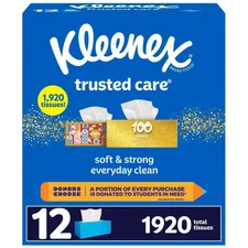 Kleenex Trusted Care 2-ply Facial Tissues, Flat Boxes (160 tissues/box, 12 box)