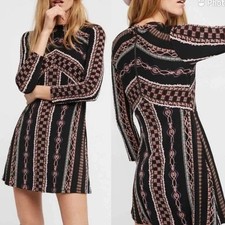 Free People Womens Stella Long Sleeve Mini Dress Fall Festival Boho Small Box 
