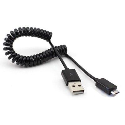 Black Coiled Micro USB Cable Rapid Charger Sync Power Wire Cord for CELL PHONES