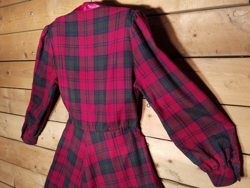 Vtg St Michael Pink Green Plaid Checker Wool Button Midi Dress Sz 12 Swanky Barn - Picture 11 of 12