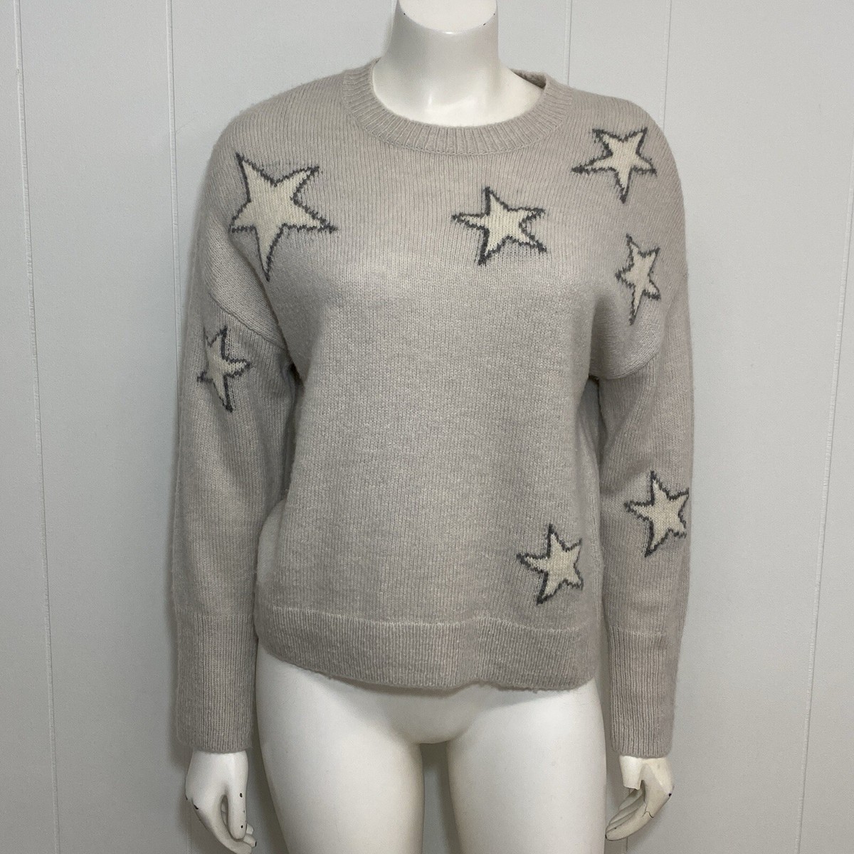 Rails Virgo Sweater Womens XS Gray White Stars Merino Wool